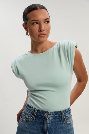 Stretch Jersey Power Shoulder Bodysuit blue