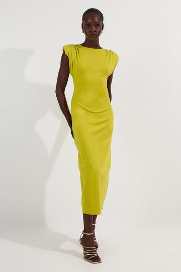 Stretch Jersey Power Shoulder Midi Dress lime