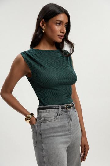 Sheered Textured Jersey Short Sleeve Top emerald