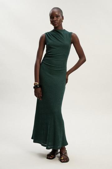 Sheered Textured Jersey Maxi Dress emerald