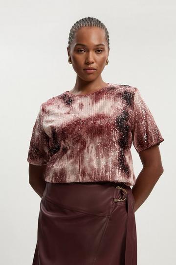 Plus Size Ombre Sequin Woven Strong Shoulder Top multi