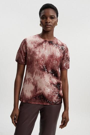 Ombre Sequin Woven Strong Shoulder Top multi