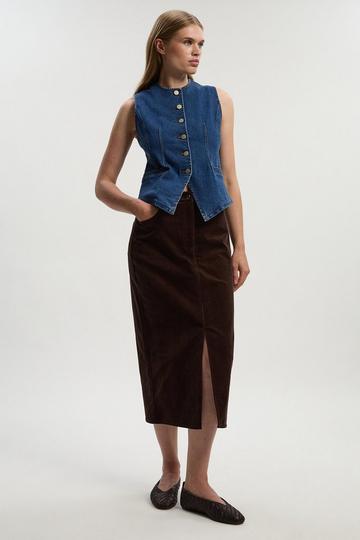 Stretch Cord Midi Pencil Skirt chocolate