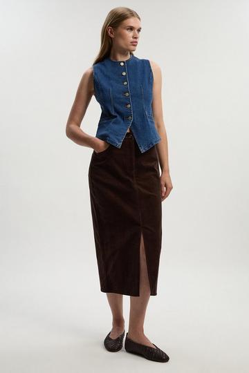 Petite Stretch Cord Midi Pencil Skirt chocolate