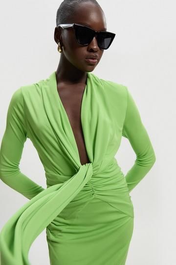 Premium Stretch Crepe Jersey Plunge Neck Maxi Dress bright green