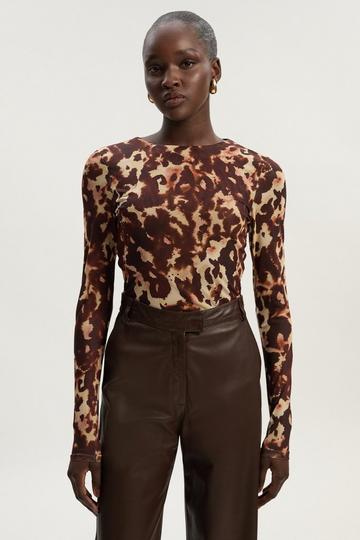 Long Sleeve Leopard Print Mesh Bodysuit multi