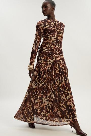 Leopard Print Mesh Maxi Dress multi