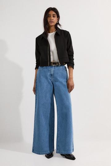 Petite Denim Soft Wash Relaxed Straight Leg Jean mid blue