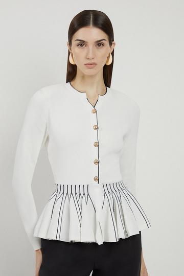 Viscose Blend Knit Peplum Jacket ivory
