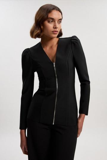 Fitted Figure Form Zip Through Jacket black