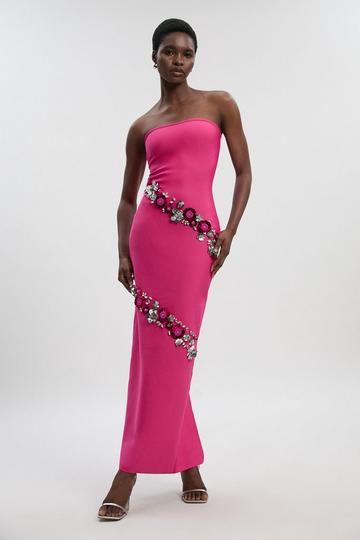 Pink Embellished Figure Form Bandeau Maxi Dress
