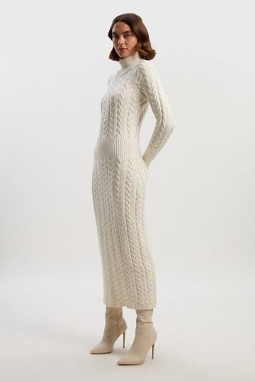 Cable Knit Funnel Neck Maxi Dress cream