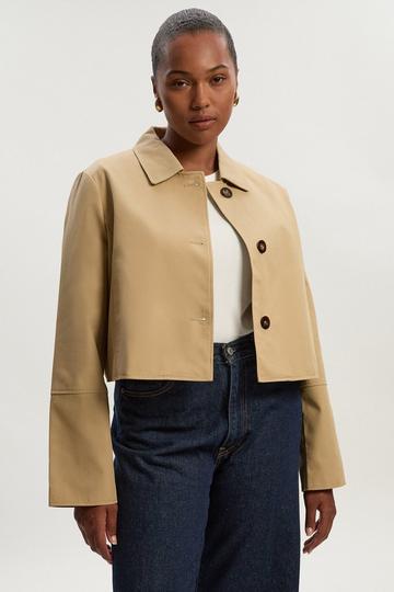 Plus Size Cotton Button Tailored Jacket camel