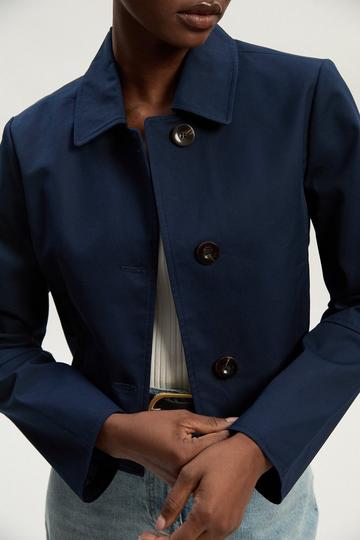 Navy Cotton Button Tailored Jacket