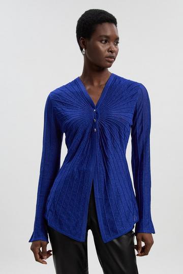 Sparkle Metallic Knitted Fitted Cardigan navy