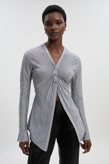 Silver Sparkle Metallic Knitted Fitted Cardigan