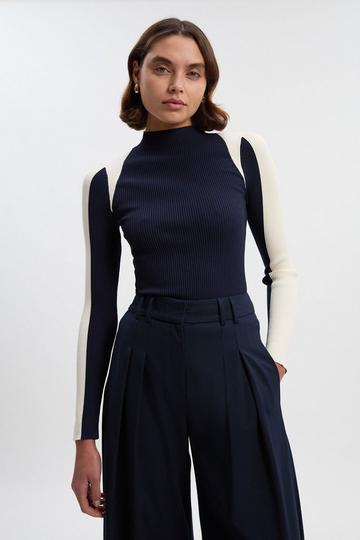 Rib Knit Colour Block Top mono