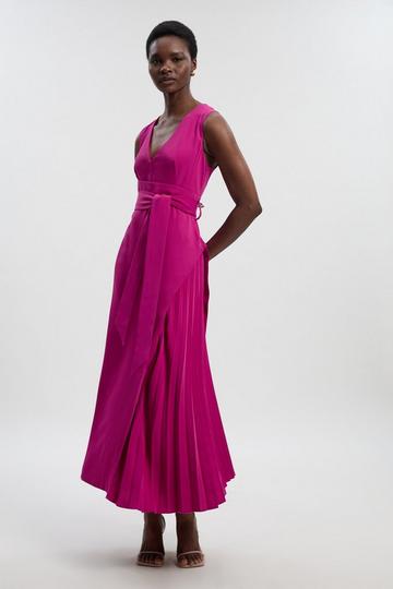 Soft Tailored Side Pleated Midi Dress fuchsia