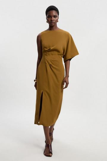 Soft Tailored Asymmetric Sleeve Midi Dress chartreuse