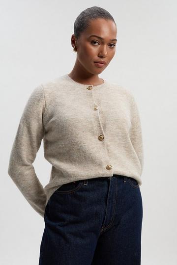Plus Size Wool Blend Cosy Crew Neck Knit Cardi cream