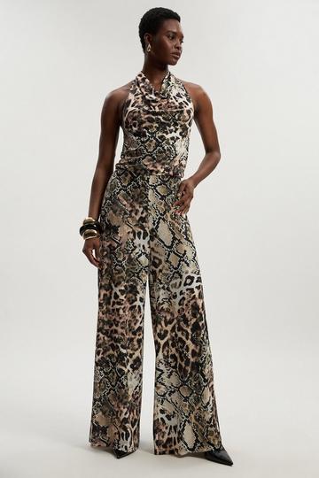Snake Print Halter Neck Jersey Crepe Jumpsuit snake