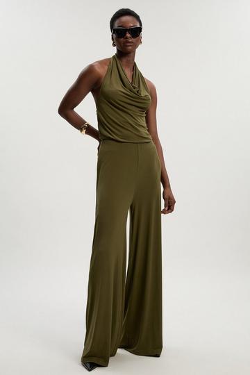 Halter Neck Jersey Crepe Jumpsuit khaki