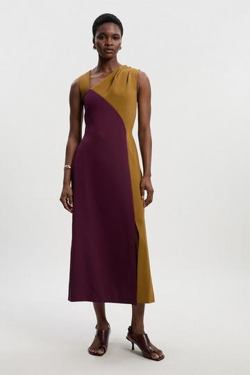 Soft Tailored Colour Block Halter Neck Midi Dress chartreuse