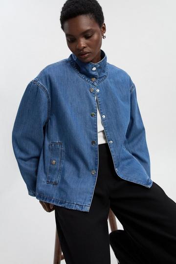 Blue Denim Funnel Neck Jacket