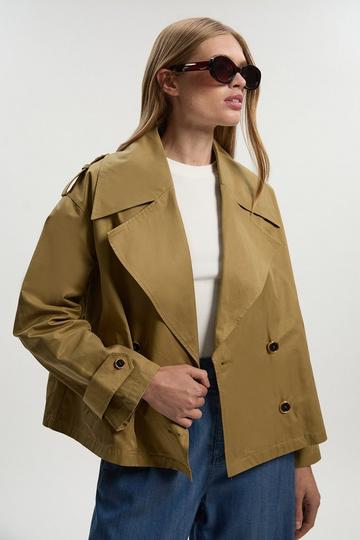 Cotton Relaxed Short Trench Coat dark green