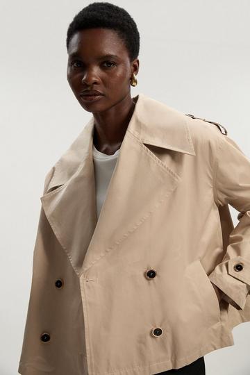 Cotton Relaxed Short Trench Coat stone