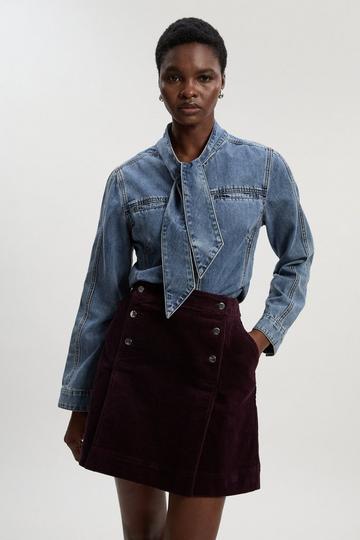 Cord Button Pleat Detail Mini Skirt berry