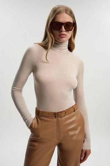 Wool Blend High Neck Long Sleeve Bodysuit mink