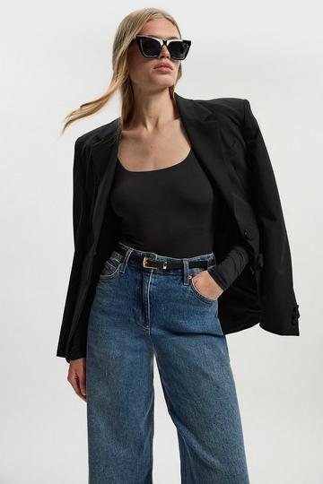 Black Scoop Neck Long Sleeve Contour Jersey Bodysuit
