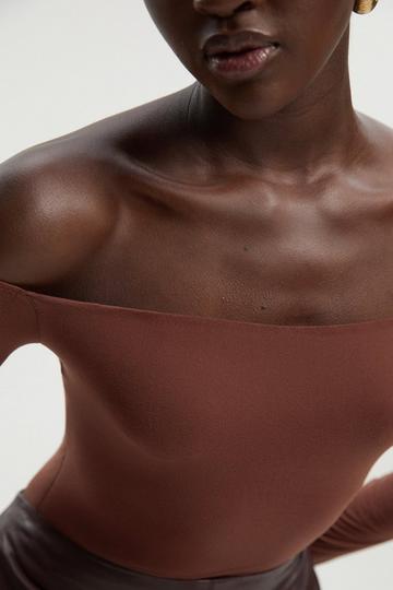 Cold Shoulder Long Sleeve Contour Jersey Bodysuit chocolate
