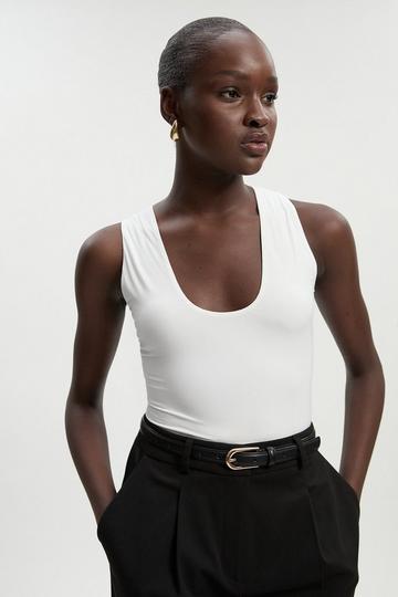 White Halter Neck Contour Jersey Bodysuit