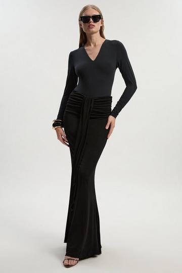 Black Premium Stretch Crepe Jersey Maxi Skirt