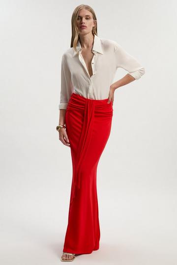 Premium Stretch Crepe Jersey Maxi Skirt red
