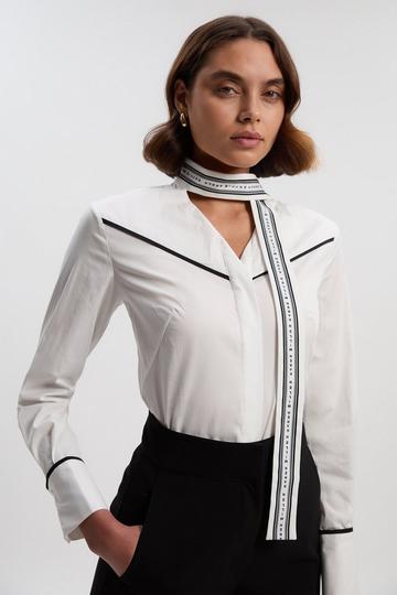 Karen Millen Scarf Detail Woven Shirt white