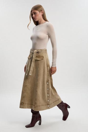 Denim Belted Full Skirt stone