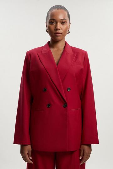 Plus Size Polished Double Breasted Tailored Blazer red