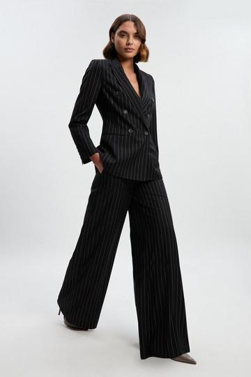 Petite Pinstripe Wide Leg Tailored Trouser black