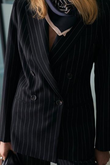 Pinstripe Double Breasted Tailored Blazer black