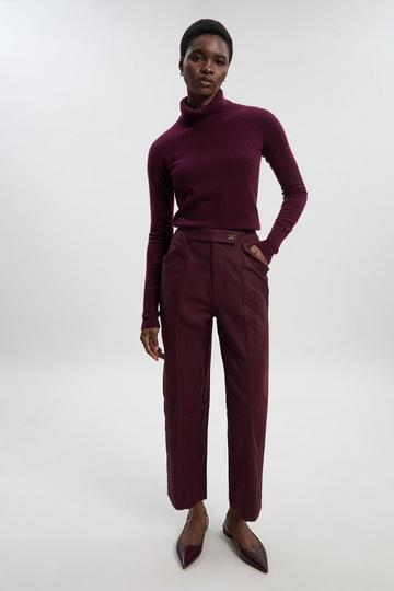 Petite Techno Barrel Leg Woven Trousers burgundy