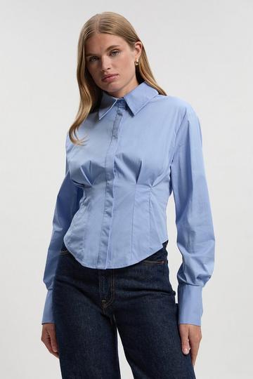 Blue Crepe Pleating Detail Woven Shirt