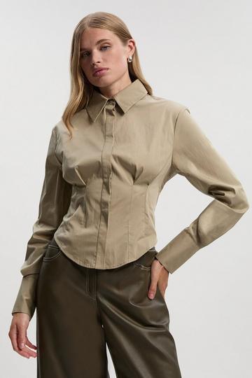 Crepe Pleating Detail Woven Shirt stone