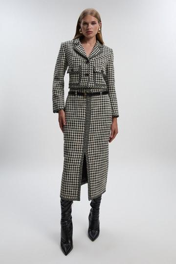 Textured Tweed Belted Tailored Pencil Skirt multi