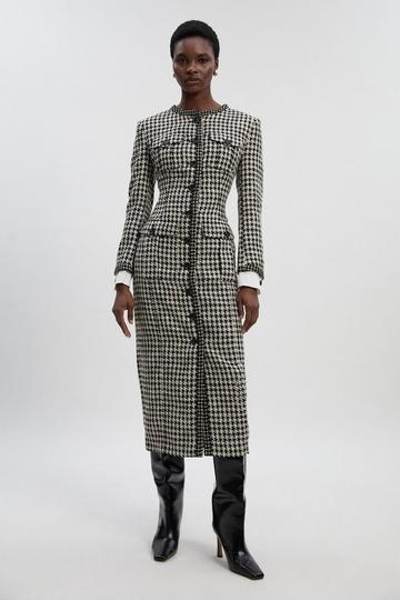 Petite Tailored Check Contrast Sleeve Pocket Front Midi Dress multi