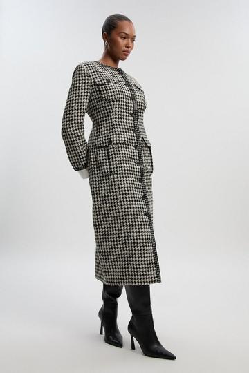 Plus Size Tailored Check Contrast Sleeve Pocket Front Midi Dress multi