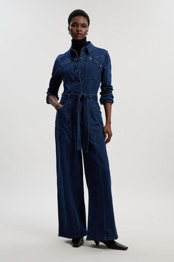 Denim Western Jumpsuit dark blue