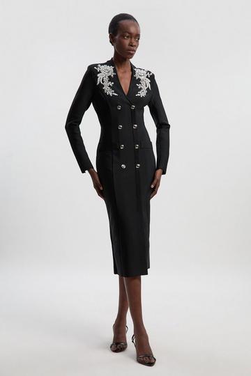 Black Bandage Form Fitting Embellished Maxi Dress